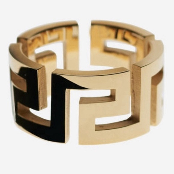 Versace Greca Logo Gold Cut Out Wide Band Ring - Picture 3 of 6